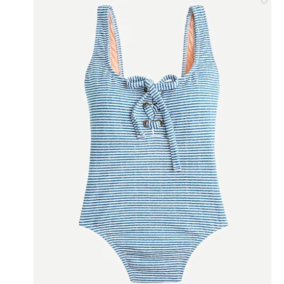 J. Crew Lace-up One-Piece In Faded Stripe - Picture 1 of 16